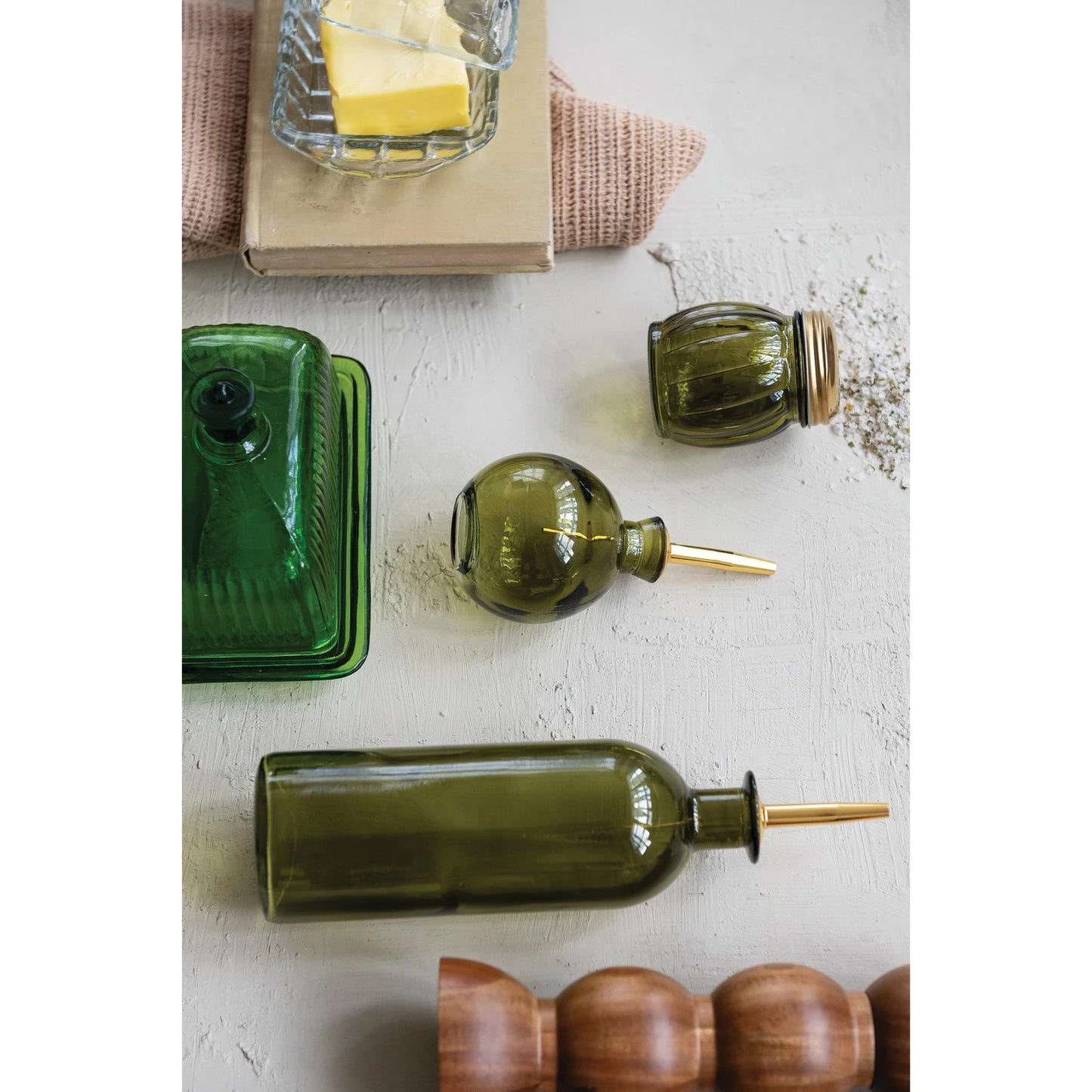 Bitters Bottle w Metal Stopper, Olive Color & Gold Finish 4 oz.