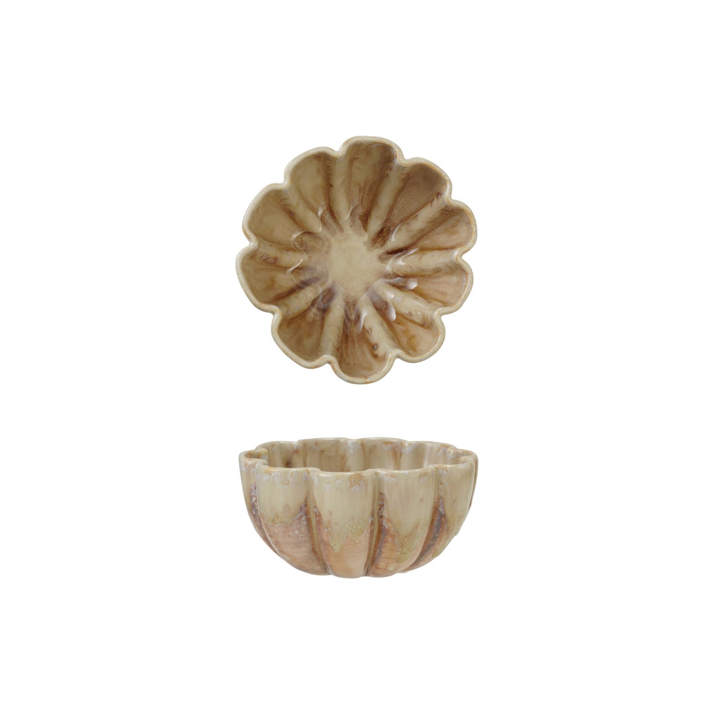Stoneware Fluted Scalloped Bowl, Reactive Crackle Glaze, Brown (Each One Will Vary)