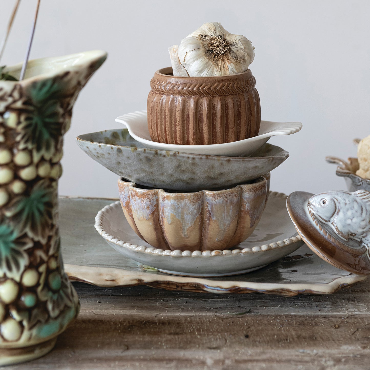 Stoneware Fluted Scalloped Bowl, Reactive Crackle Glaze, Brown (Each One Will Vary)