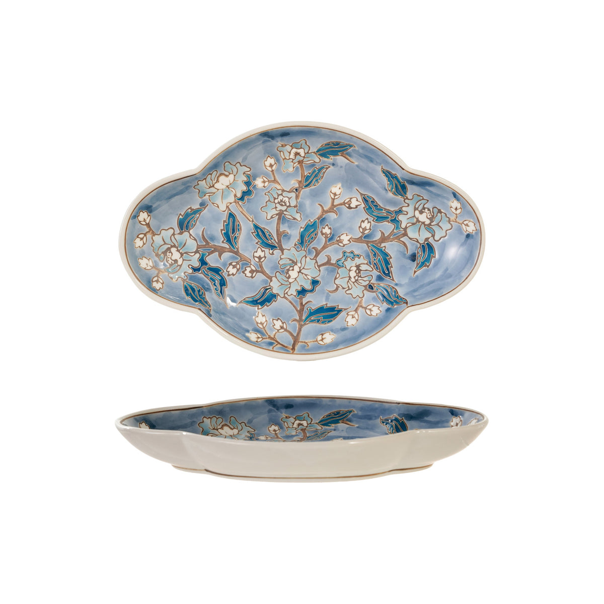 Hand-Painted Stoneware Dish with Wax Relief Flowers