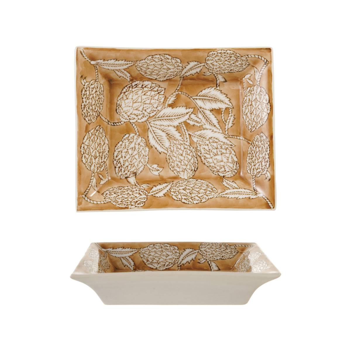 Hand-Painted Stoneware Dish with Botanicals