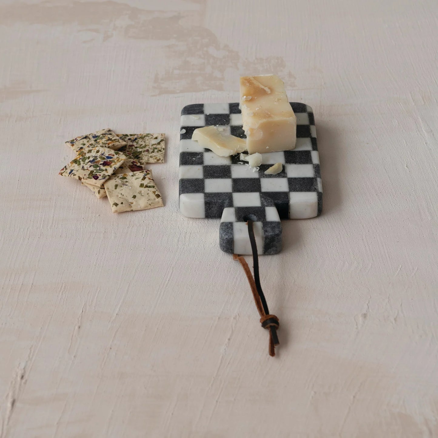 Marble Cheese/Serving Board with Handle & Faux Leather Tie