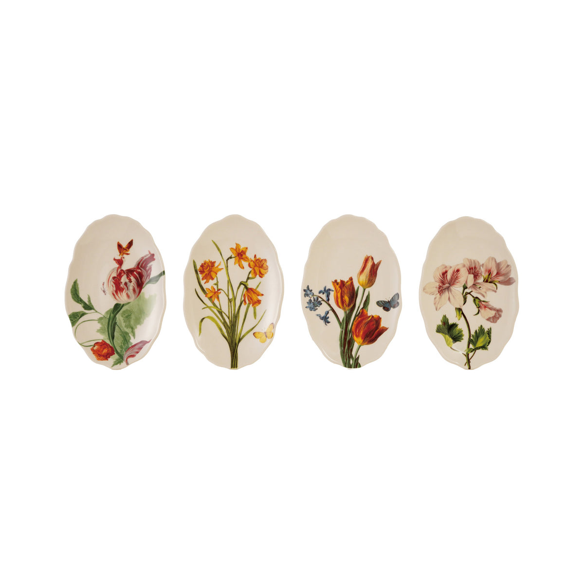 Stoneware Scalloped Plate with Flowers, White, 4 Styles