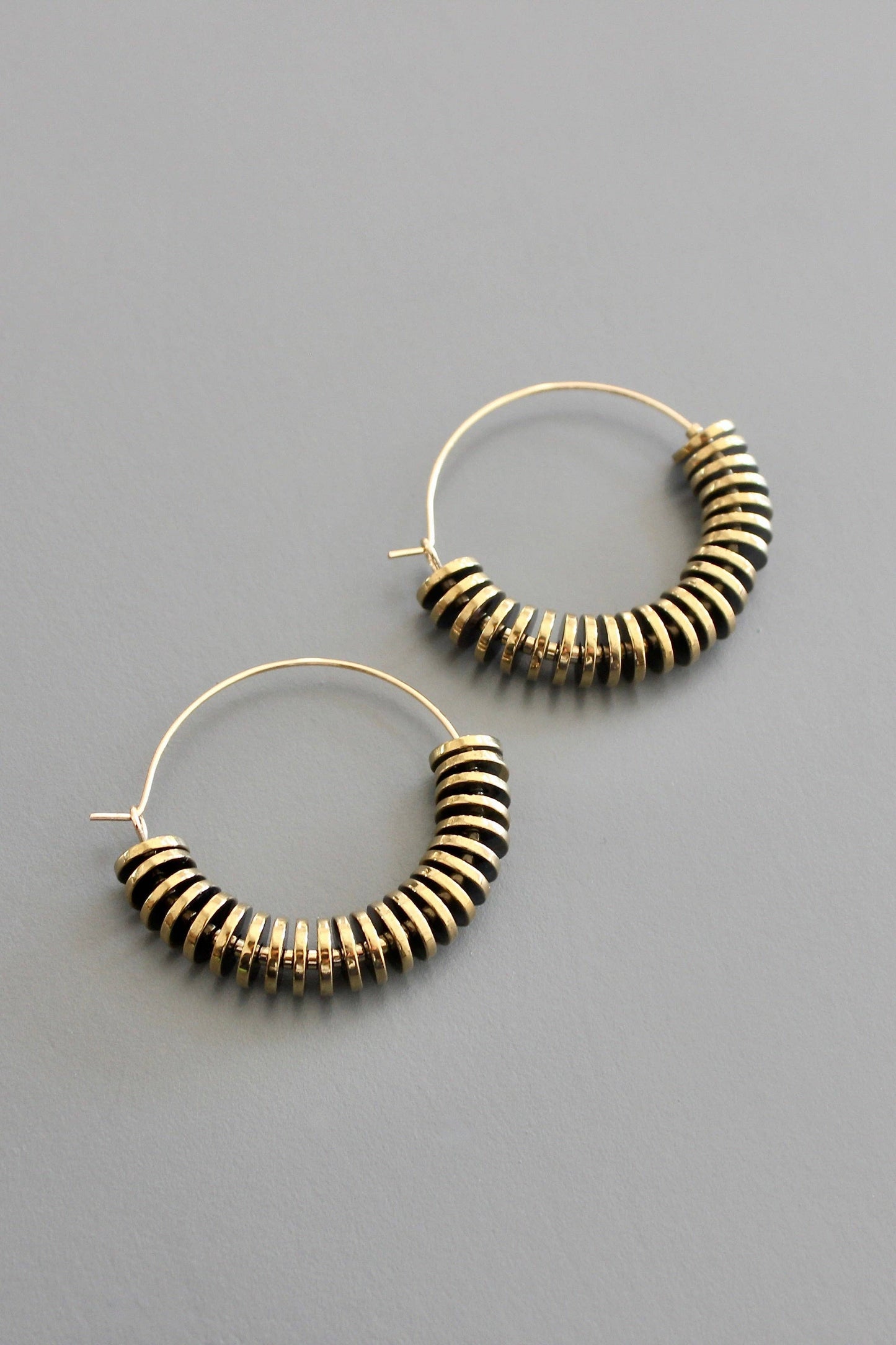 Gold hematite hoop earrings