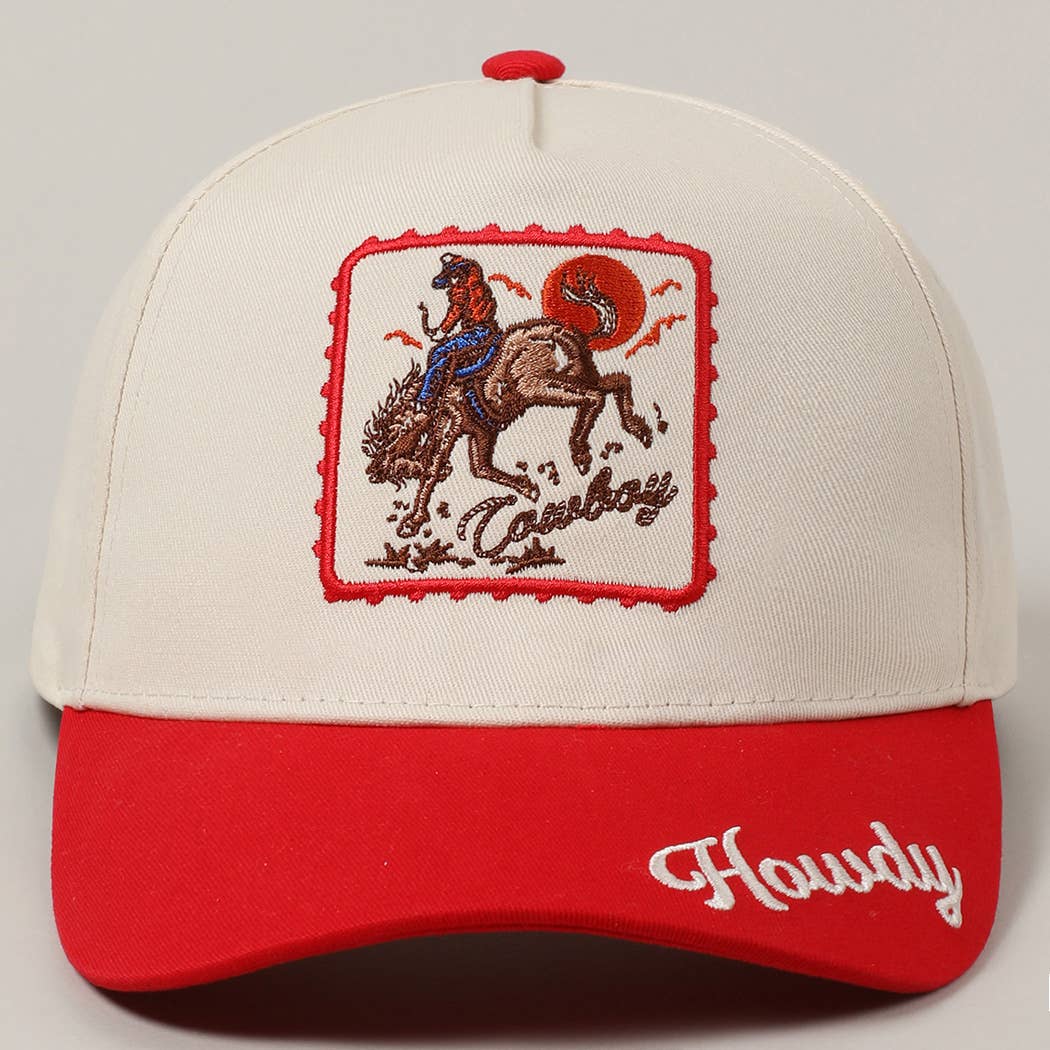 Cowboy Horse Embroidery Two-Tone Red Cap