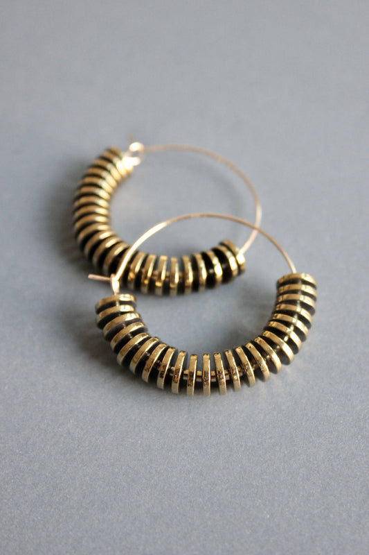 Gold hematite hoop earrings