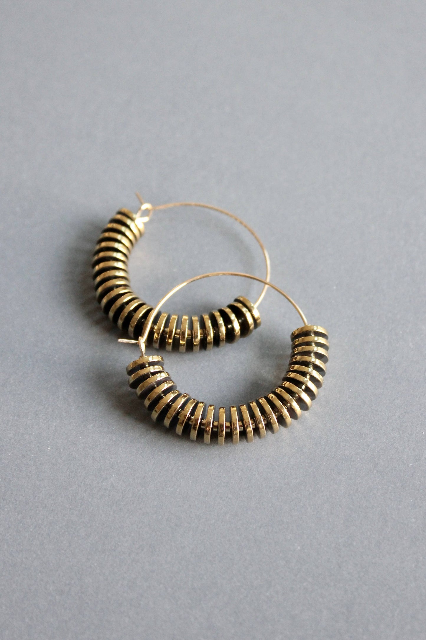 Gold hematite hoop earrings