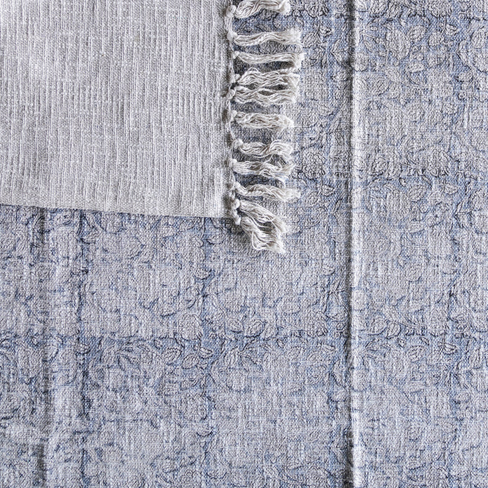 Handloom Cotton Throw w Blue Block Print