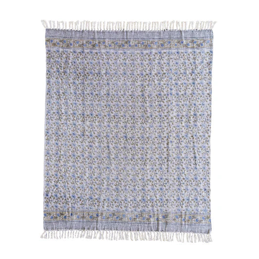 Handloom Cotton Throw w Multicolor Block Print