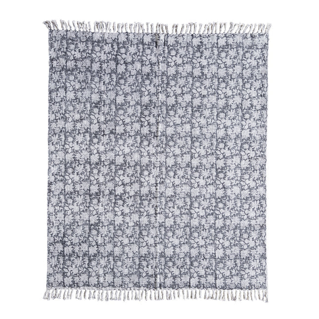 Handloom Slub Throw w Black Block Print