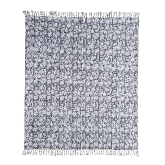 Handloom Slub Throw w Black Block Print