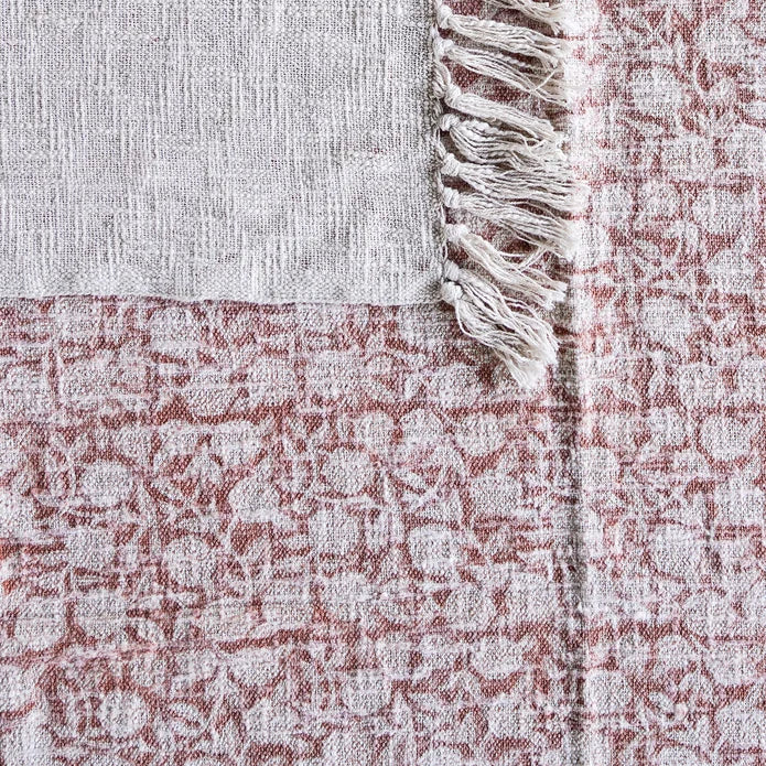 Handloom Cotton Throw w Light Brown Block Print
