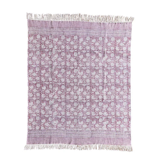 Handloom Cotton Throw w Blush Floral