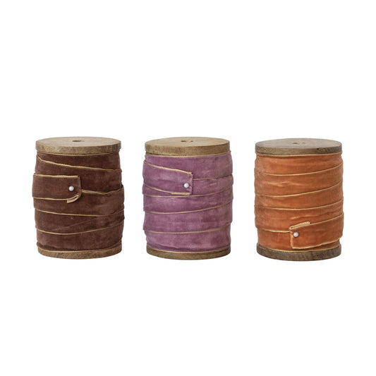5 Yard Velvet Ribbon with Metallic Edges on Wood Spool