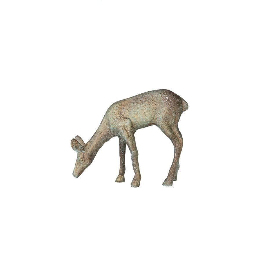 Cast Aluminum Deer, Gold Verdigris Finish, 10"L x 3"W x 8"H
