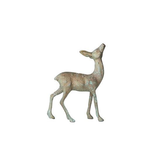 Cast Aluminum Deer, Gold Verdigris Finish, 5"L x 2-1/2"W x 7"H