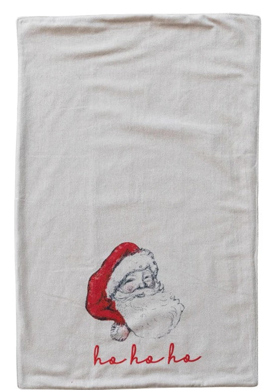 Cotton & Linen Tea Towel with Snowman/Santa Image