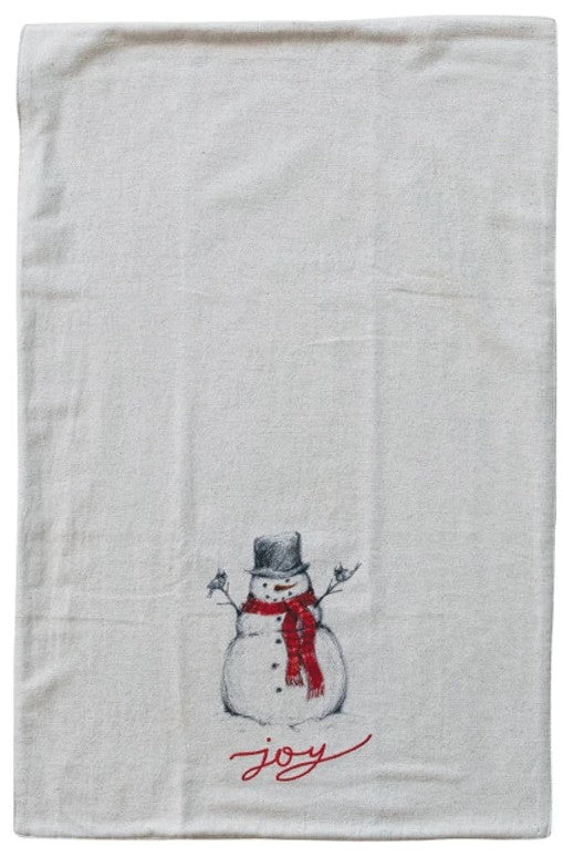 Cotton & Linen Tea Towel with Snowman/Santa Image
