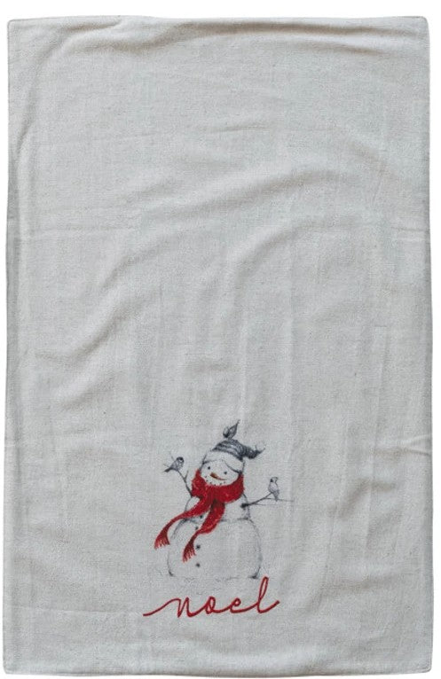 Cotton & Linen Tea Towel with Snowman/Santa Image