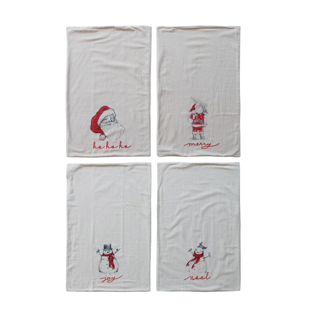 Cotton & Linen Tea Towel with Snowman/Santa Image