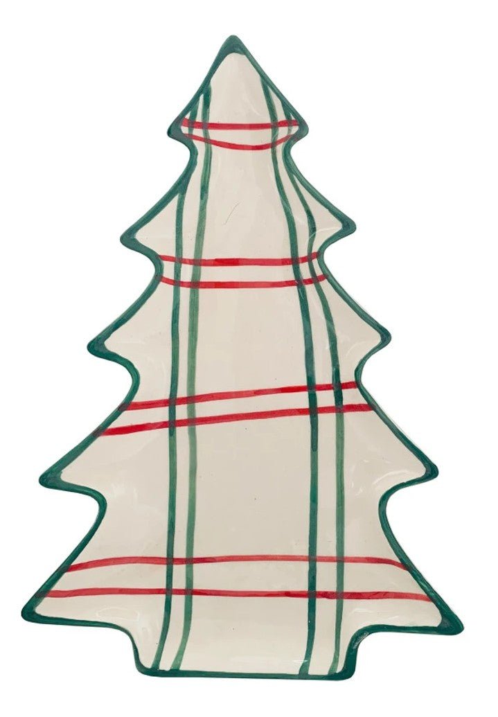 Hand-Painted Ceramic Tree Shaped Plates with Stripe Patterns