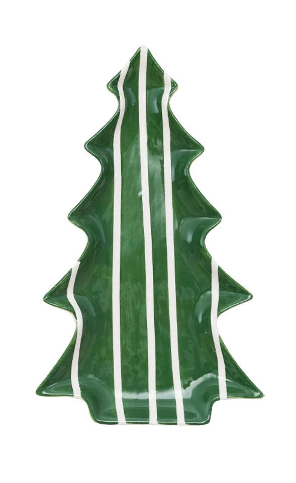 Hand-Painted Ceramic Tree Shaped Plates with Stripe Patterns