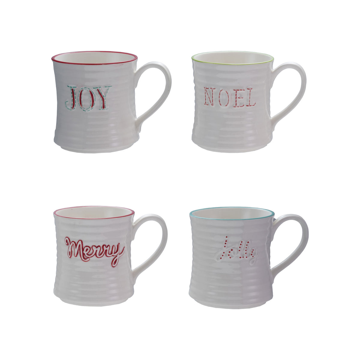 10 oz. Embossed Stoneware Mug with Colored Rim