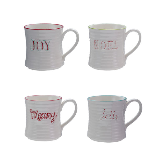 10 oz. Embossed Stoneware Mug with Colored Rim
