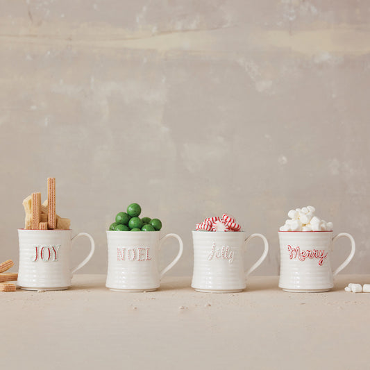 10 oz. Embossed Stoneware Mug with Colored Rim
