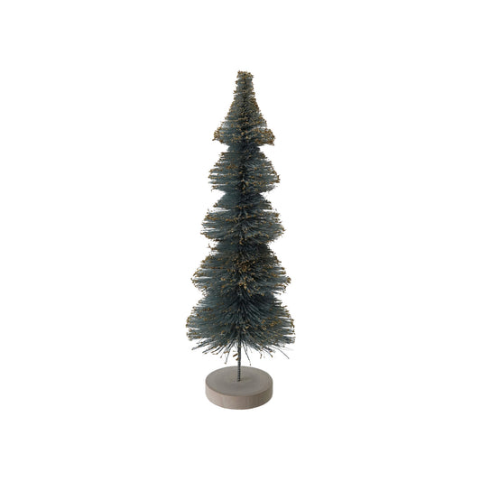 5" Round x 14"H Sisal Bottle Brush Tree with Gold Glitter & Wood Base, Mint Color
