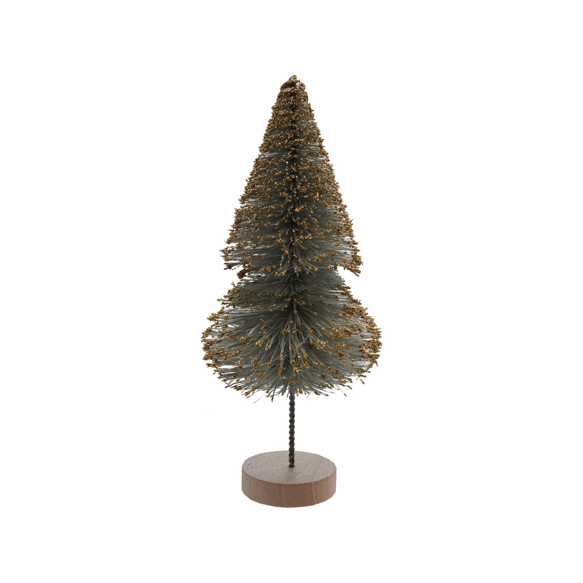 3-1/2" Round x 8"H Sisal Bottle Brush Tree with Gold Glitter & Wood Base, Mint Color