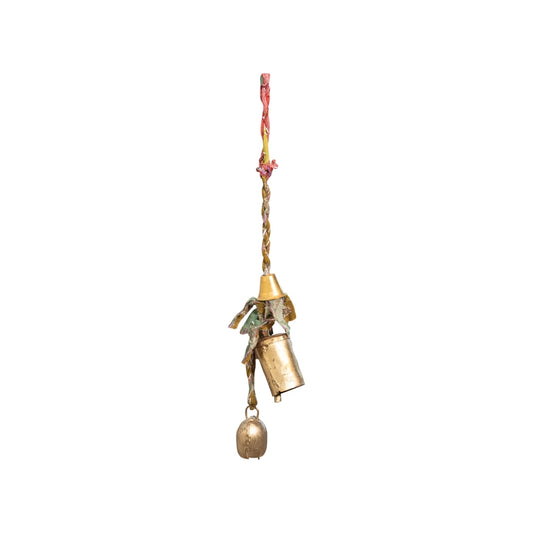 Handmade Door Hanger with Vintage Kantha & Metal Bells (Each Will Vary)