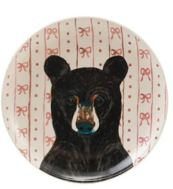 Stoneware Plate with Holiday Pattern & Animal