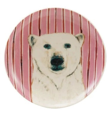 Stoneware Plate with Holiday Pattern & Animal