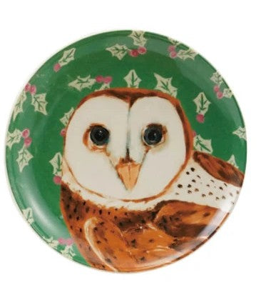 Stoneware Plate with Holiday Pattern & Animal