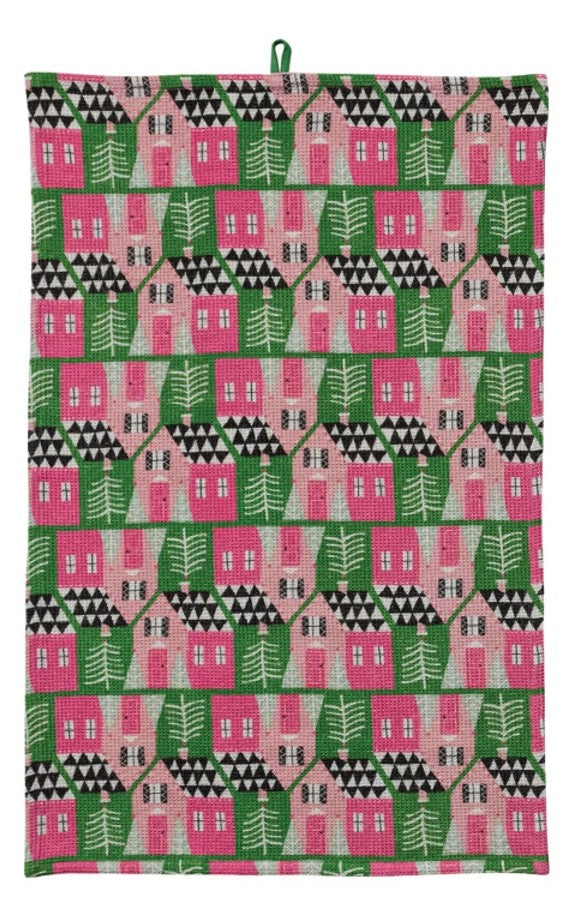 Cotton Printed Waffle Weave Tea Towel with Holiday Pattern