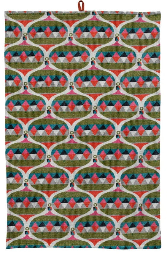 Cotton Printed Waffle Weave Tea Towel with Holiday Pattern