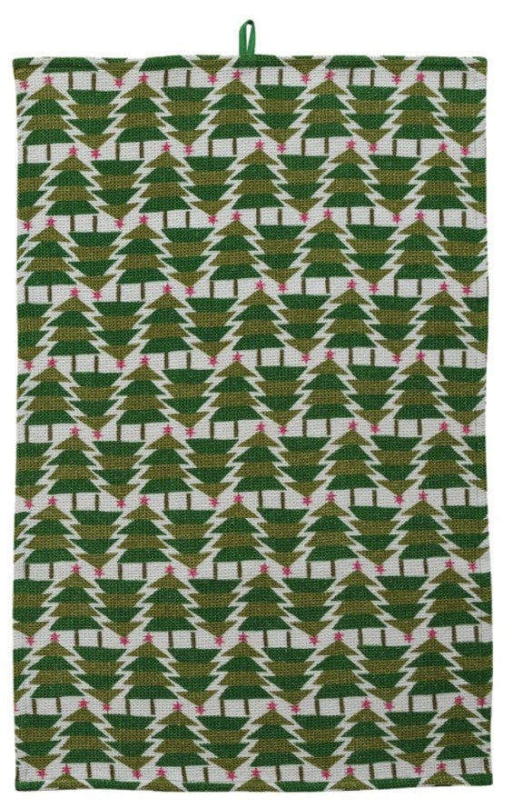 Cotton Printed Waffle Weave Tea Towel with Holiday Pattern