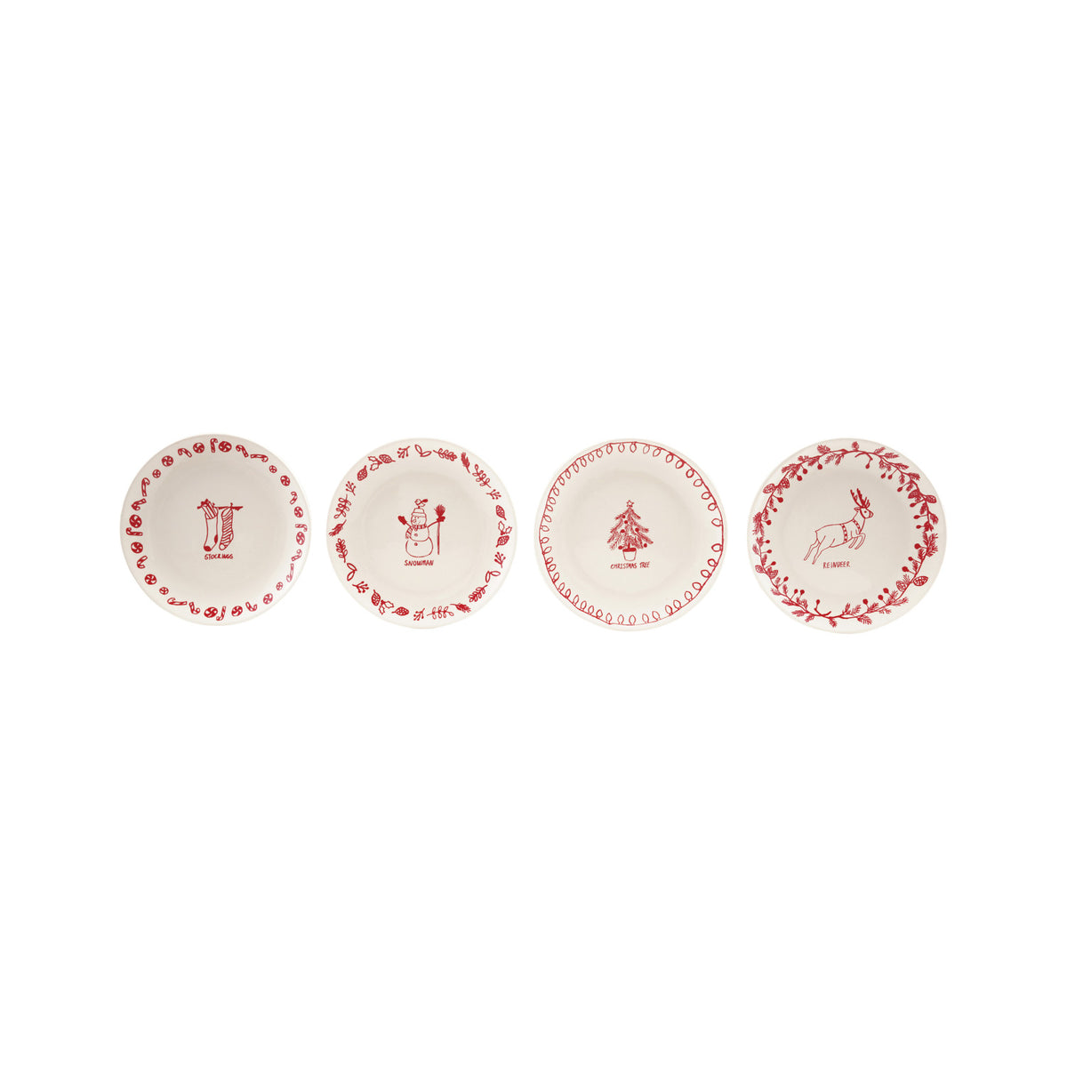 Stoneware Plate with Holiday Design, Icon & Word, White & Red