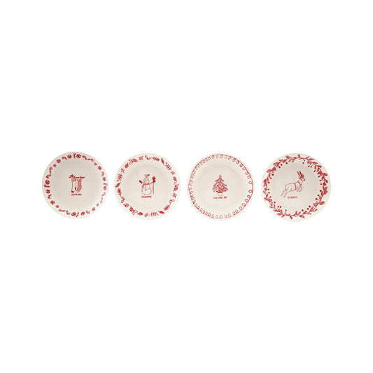 Stoneware Plate with Holiday Design, Icon & Word, White & Red