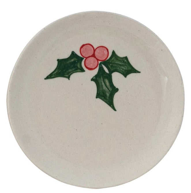 Hand-Painted Stoneware Plate with Holiday Image