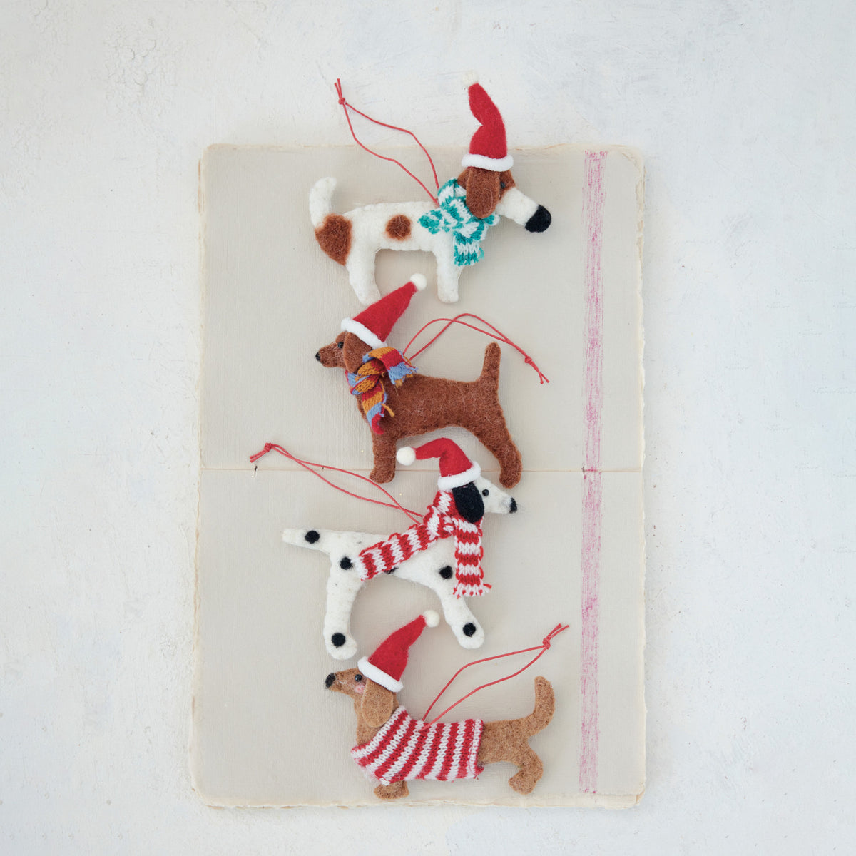 Wool Felt Dog in Hat & Scarf/Sweater Ornament
