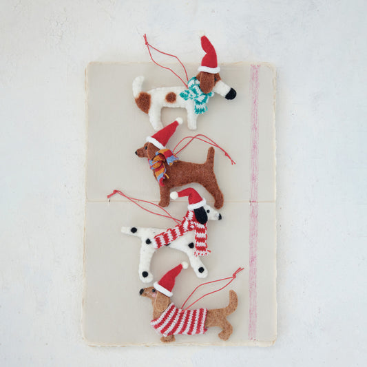 Wool Felt Dog in Hat & Scarf/Sweater Ornament