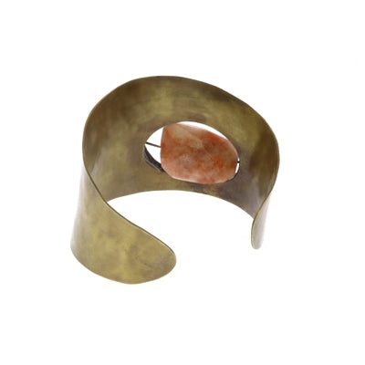 Floating Stone Brass Cuff - Sunstone