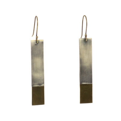 Halley Earrings - Rectangle, Brass & Silver