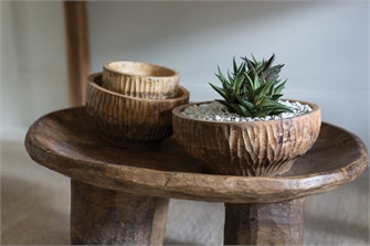 The Bali Bowl is natural wooden with a hand carved look and feel.  Add your bulk fruit or spreads.  Dimensions: 8.50" x 8.50" x 3.75".