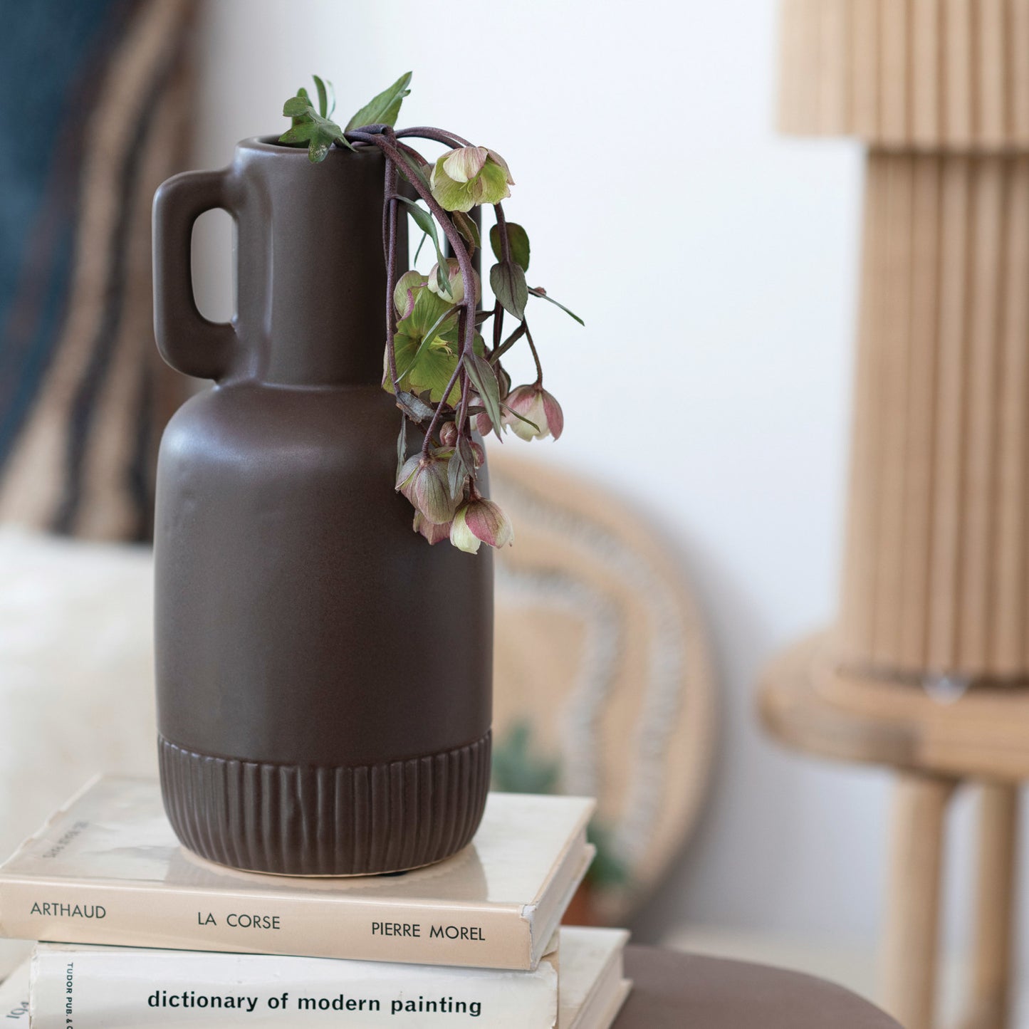 Matte Brown Ceramic Vase w/ Handles