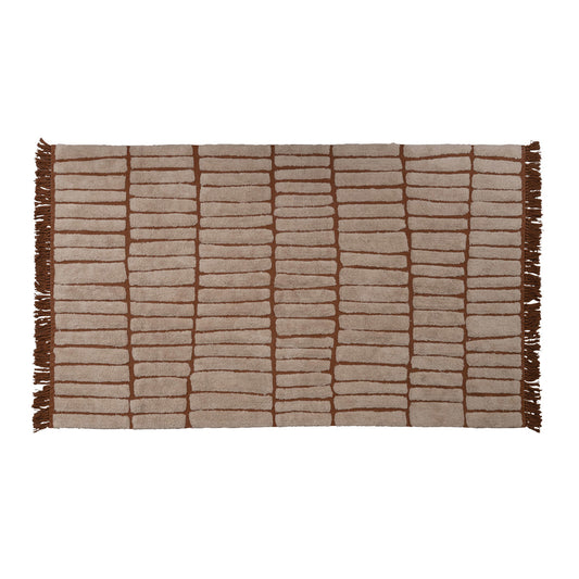 5' x 8' Cotton Tufted Rug w/ Block Design & Fringe, Sienna & Cream Color