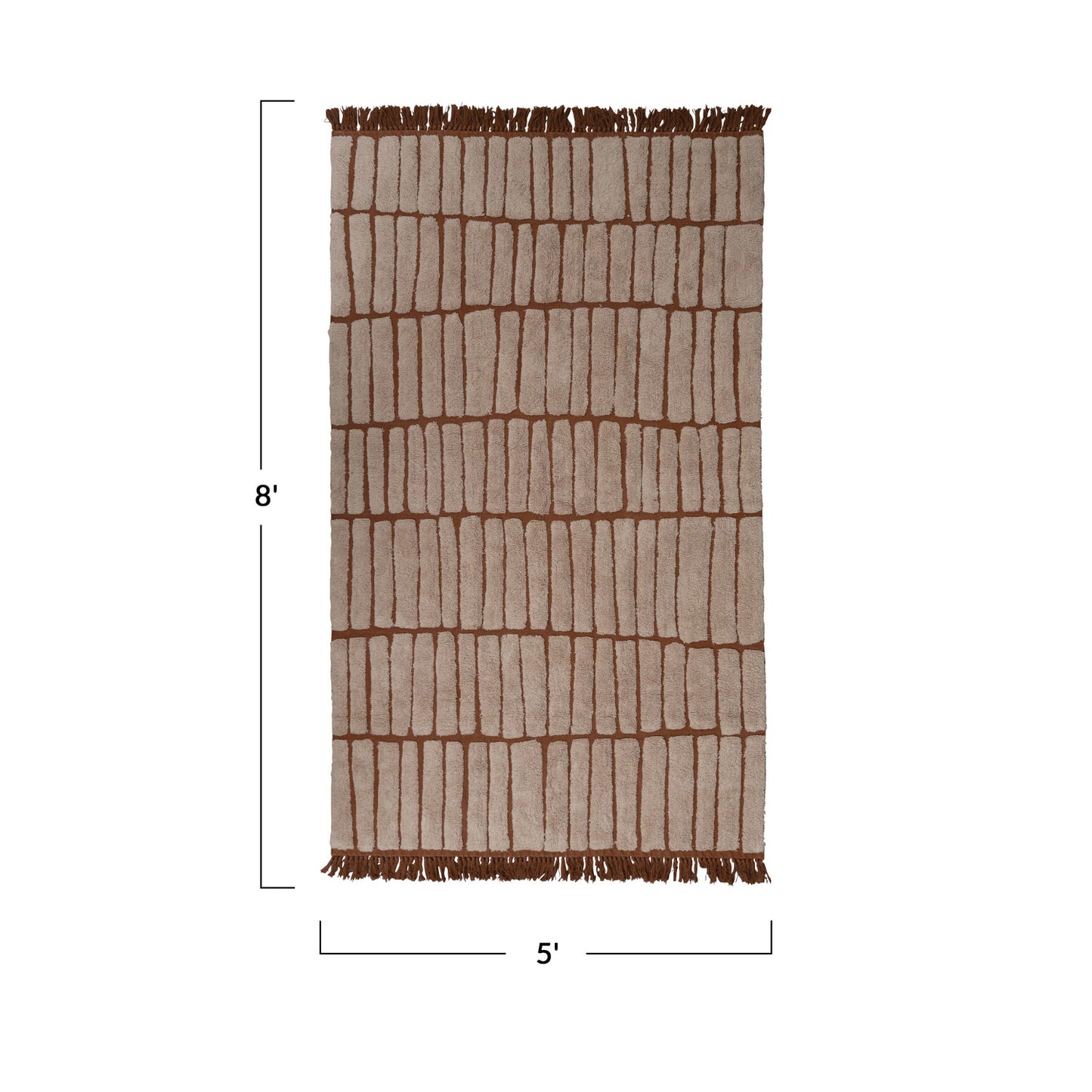5' x 8' Cotton Tufted Rug w/ Block Design & Fringe, Sienna & Cream Color