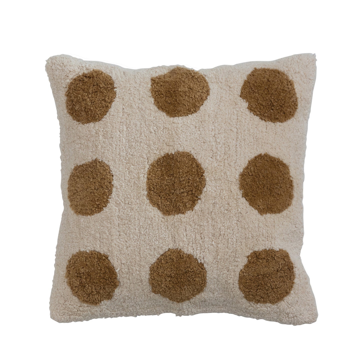 18" Cotton Tufted Pillow w/ Dots & Chambray Back, Polyester Fill